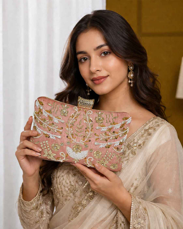 Pillow Zari Clutch | Peach