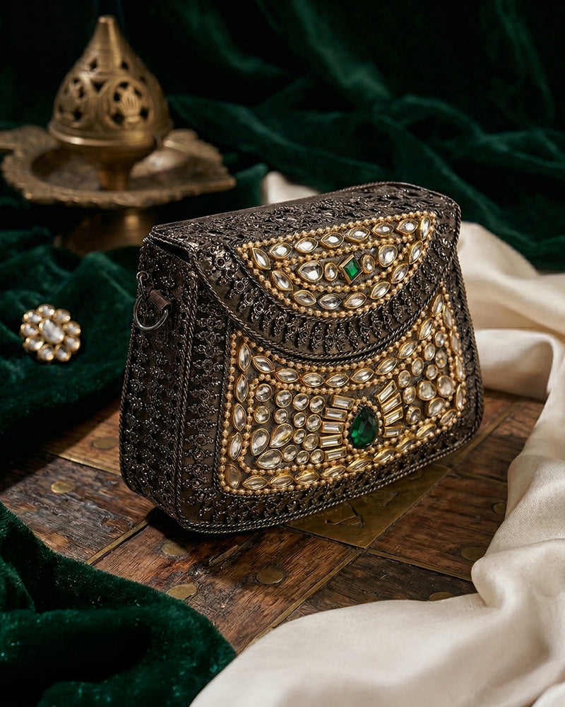 Sitara Emerald Oxidized Mini Clutch