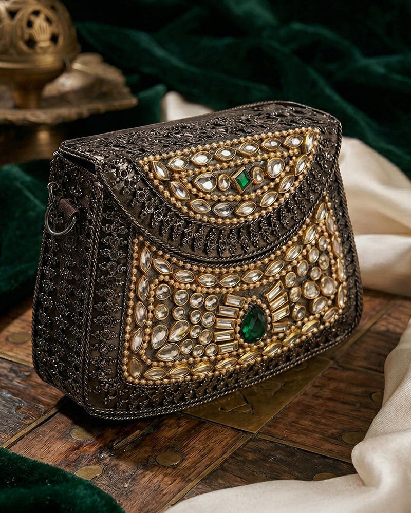 Sitara Emerald Oxidized Mini Clutch