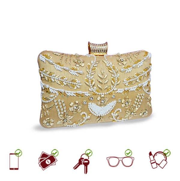 Pillow Zari Clutch | Golden