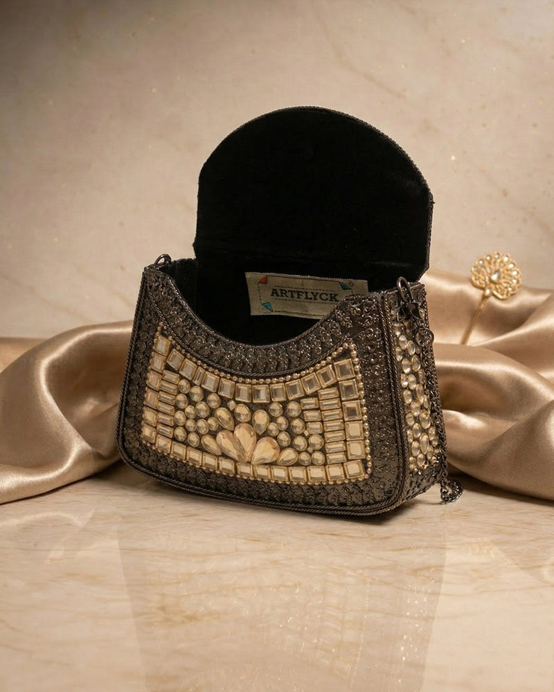 Sitara Peach Oxidized Mini Clutch