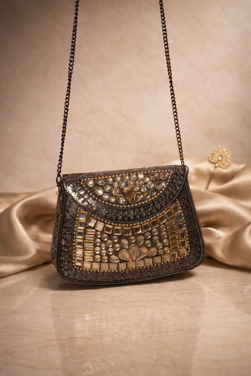 Sitara Peach Oxidized Mini Clutch