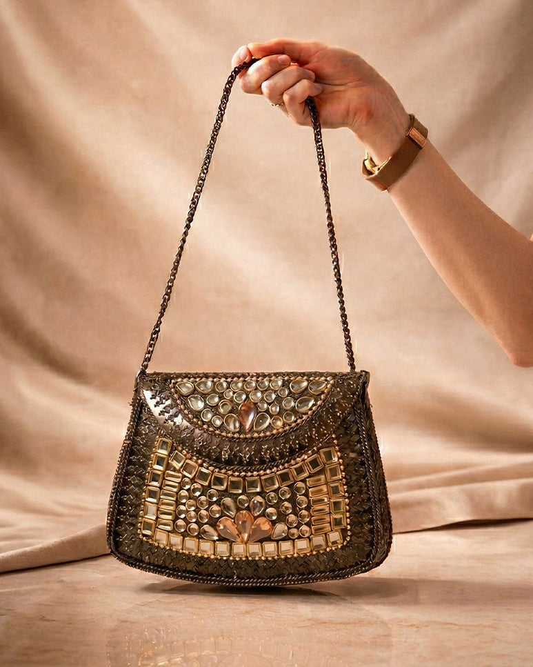 Sitara Peach Oxidized Mini Clutch