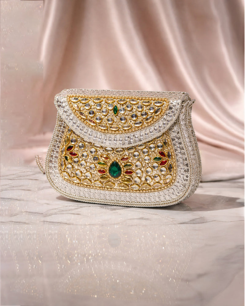 Sitara Silver Emerald Clutch