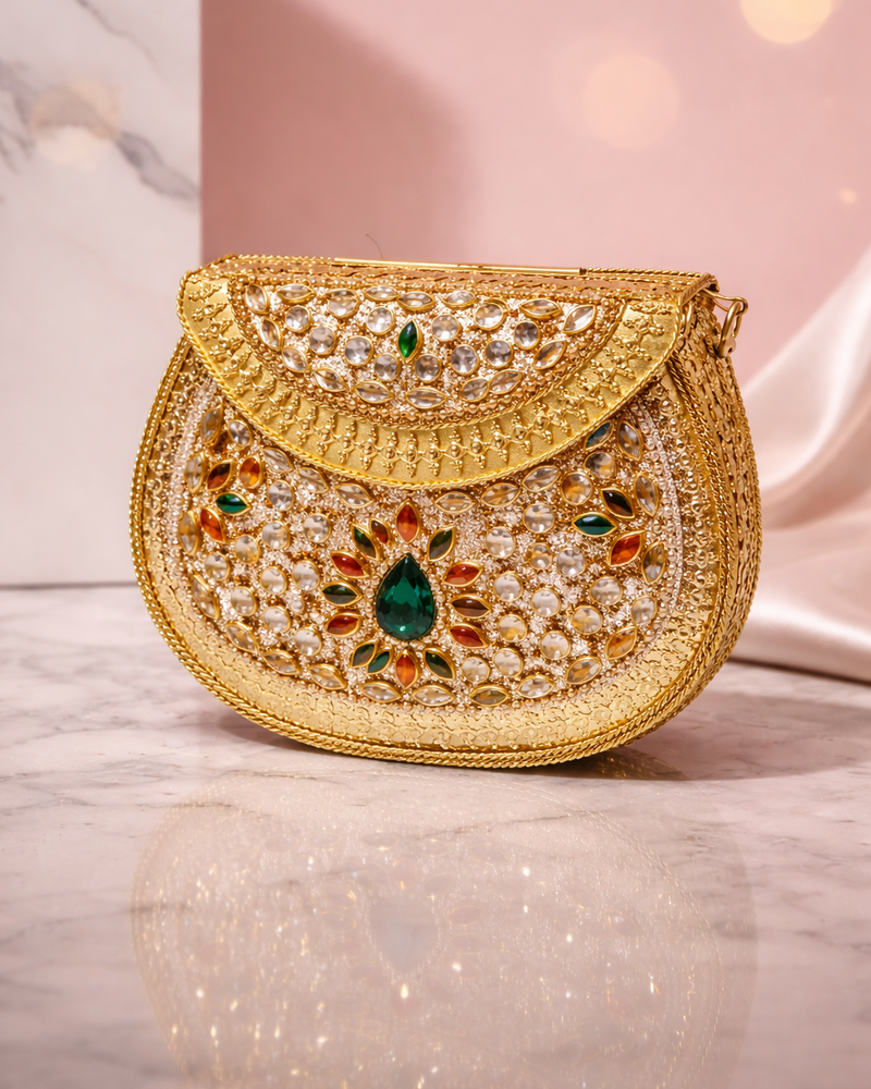 Sitara Gold Round Mini Clutch