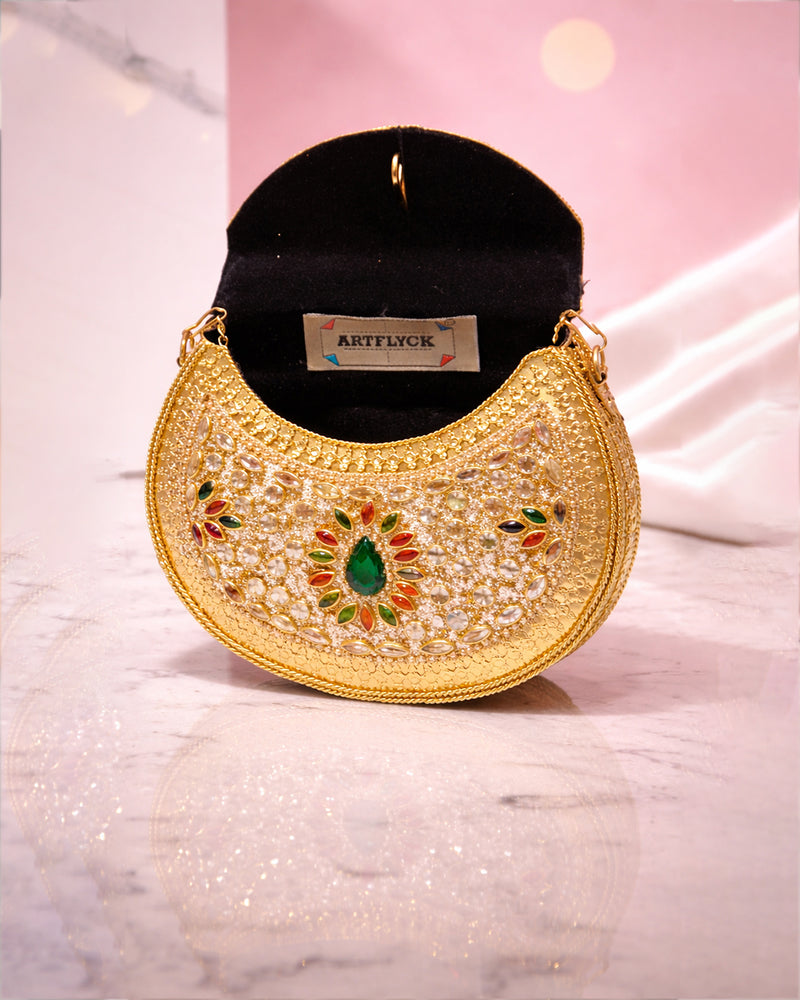 Sitara Gold Round Mini Clutch