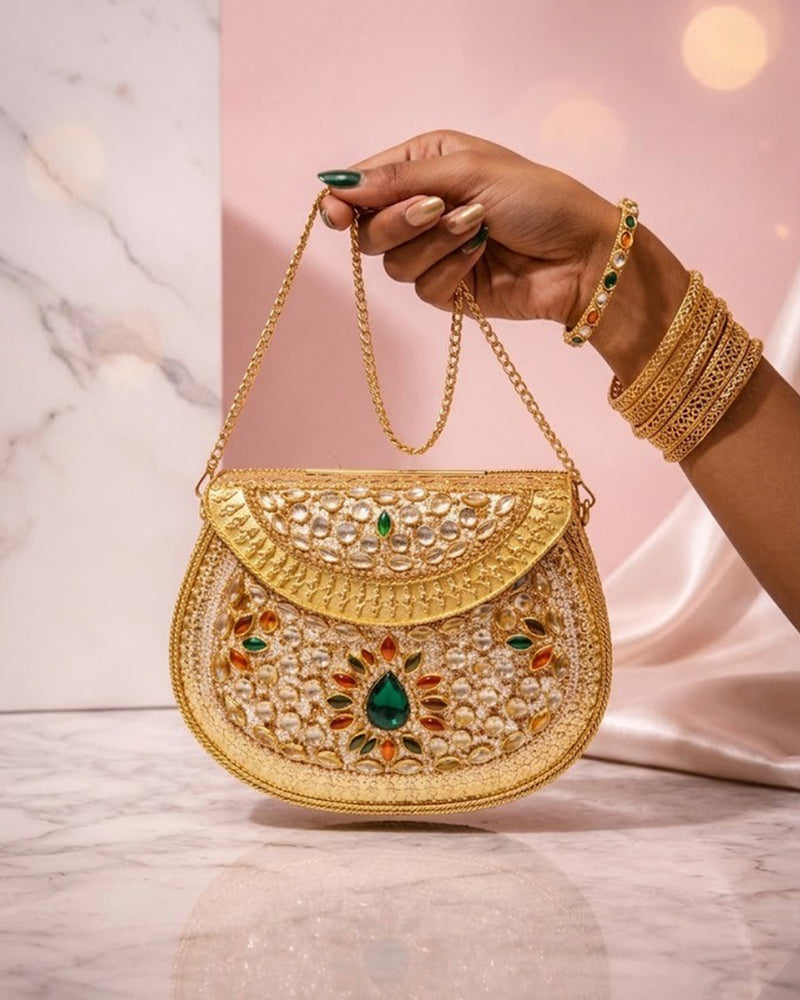 Sitara Gold Round Mini Clutch