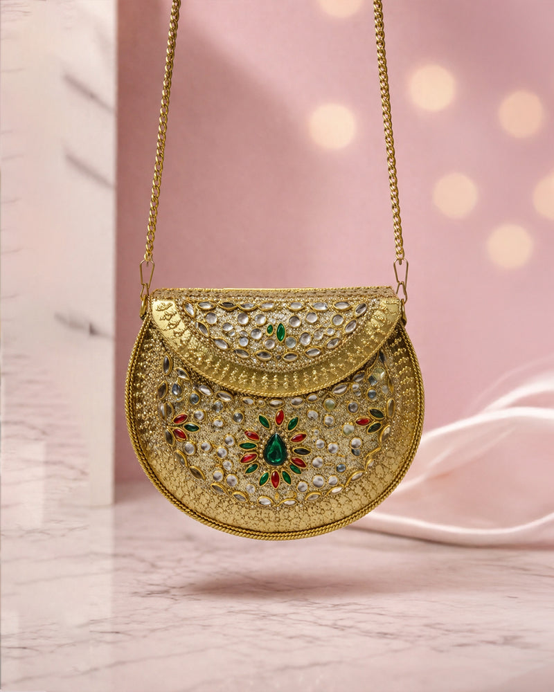 Sitara Gold Round Mini Clutch