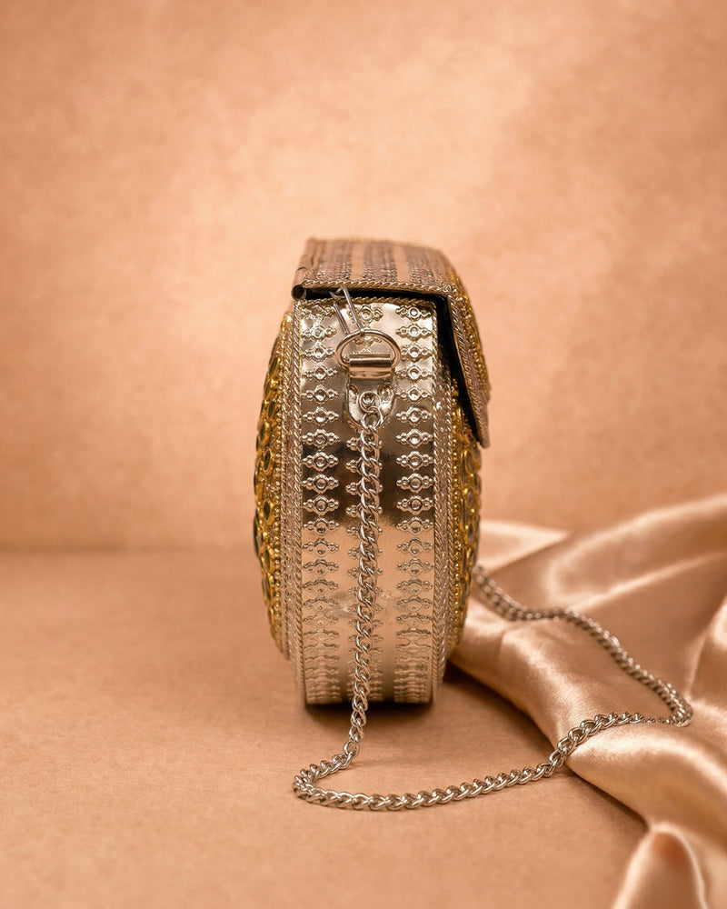 Sitara Silver Round Clutch