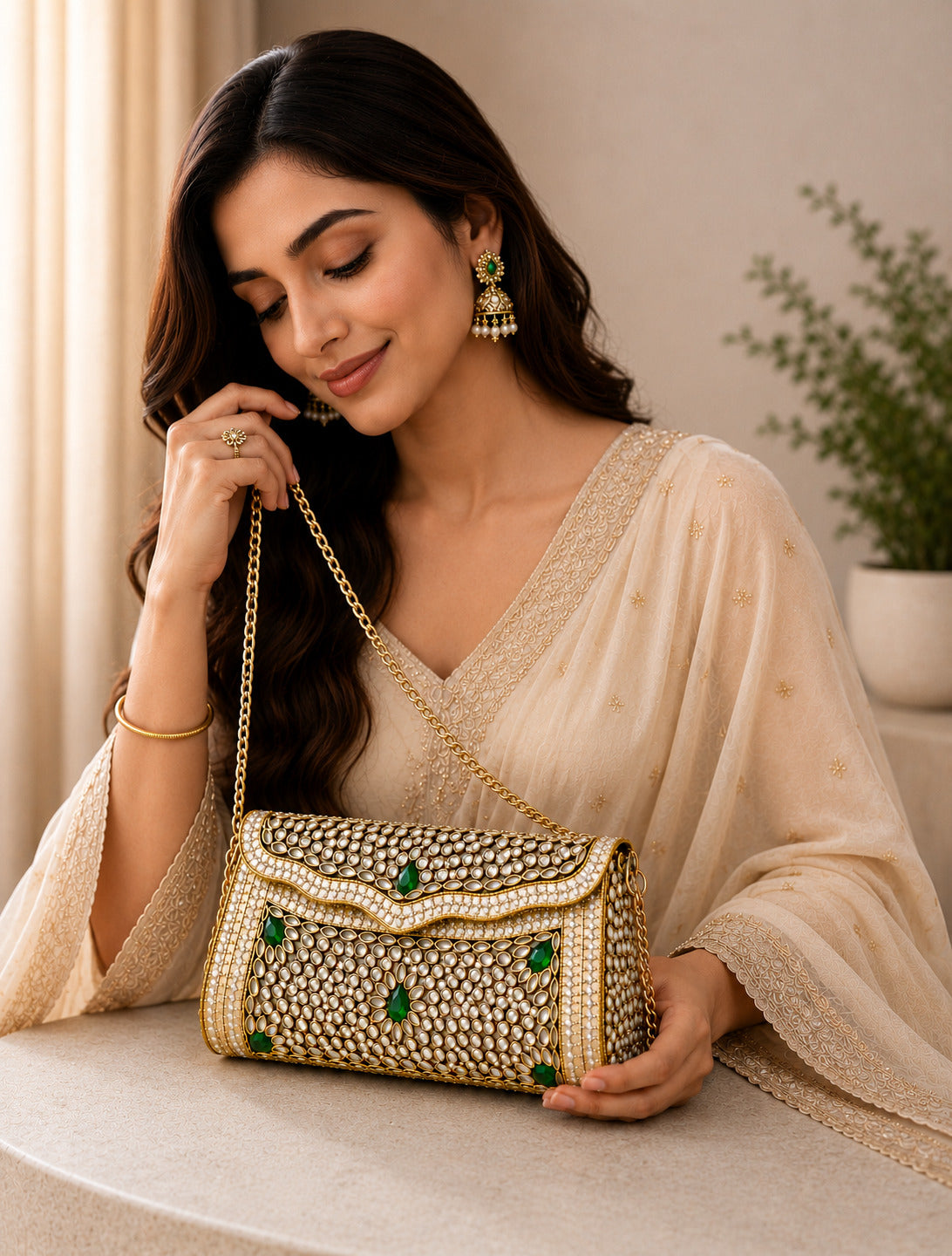 Sitara Gold-Green Clutch