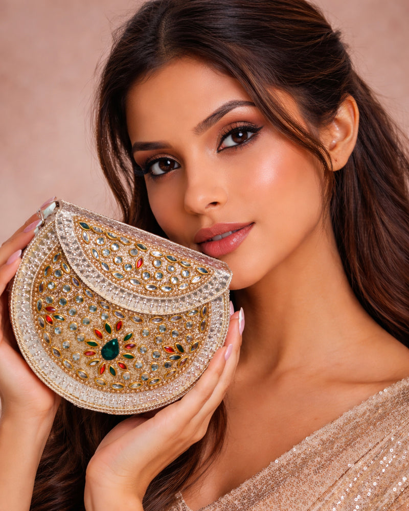 Sitara Silver Round Clutch