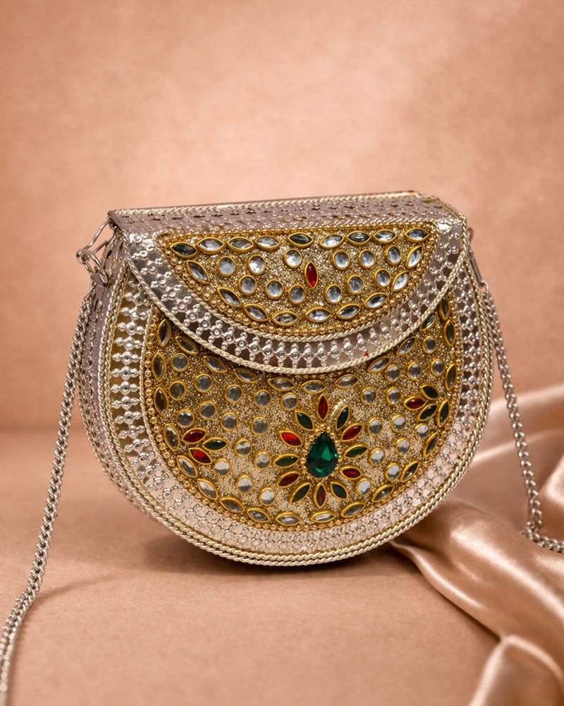 Sitara Silver Round Clutch