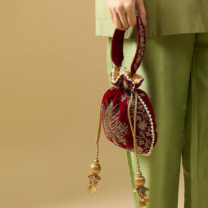 Raas Zardozi Maroon Potli