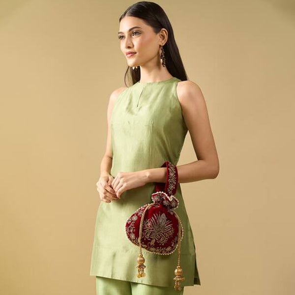 Raas Zardozi Maroon Potli