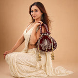 Raas Zardozi Maroon Potli