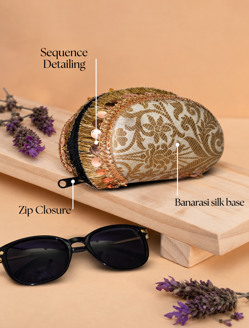 Banarasi  Silk Sunglasses Case | Golden