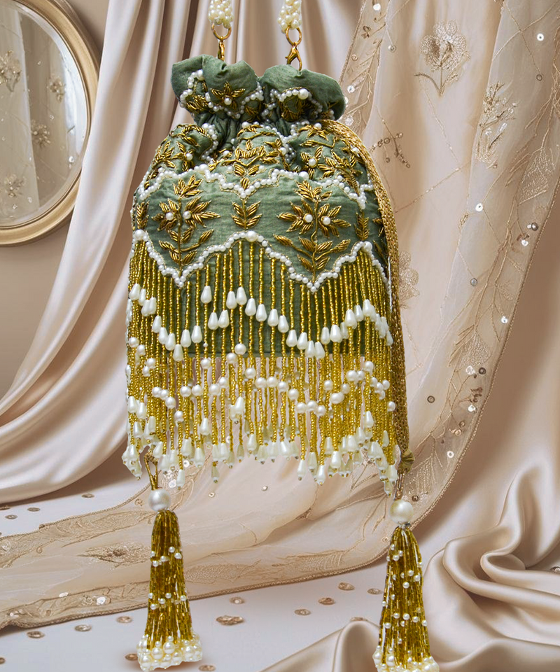 Chand Sage Green Potli | Made to Order