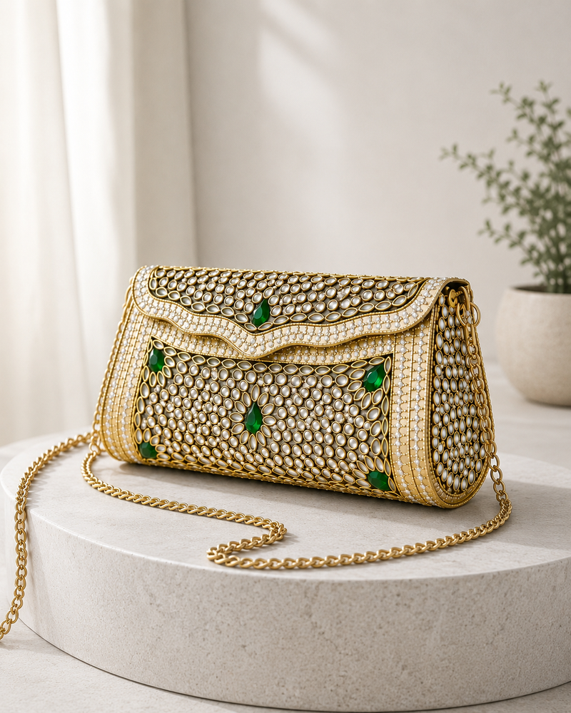 Sitara Gold-Green Clutch