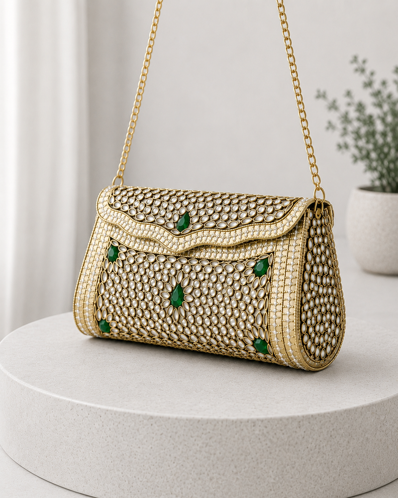 Sitara Gold-Green Clutch