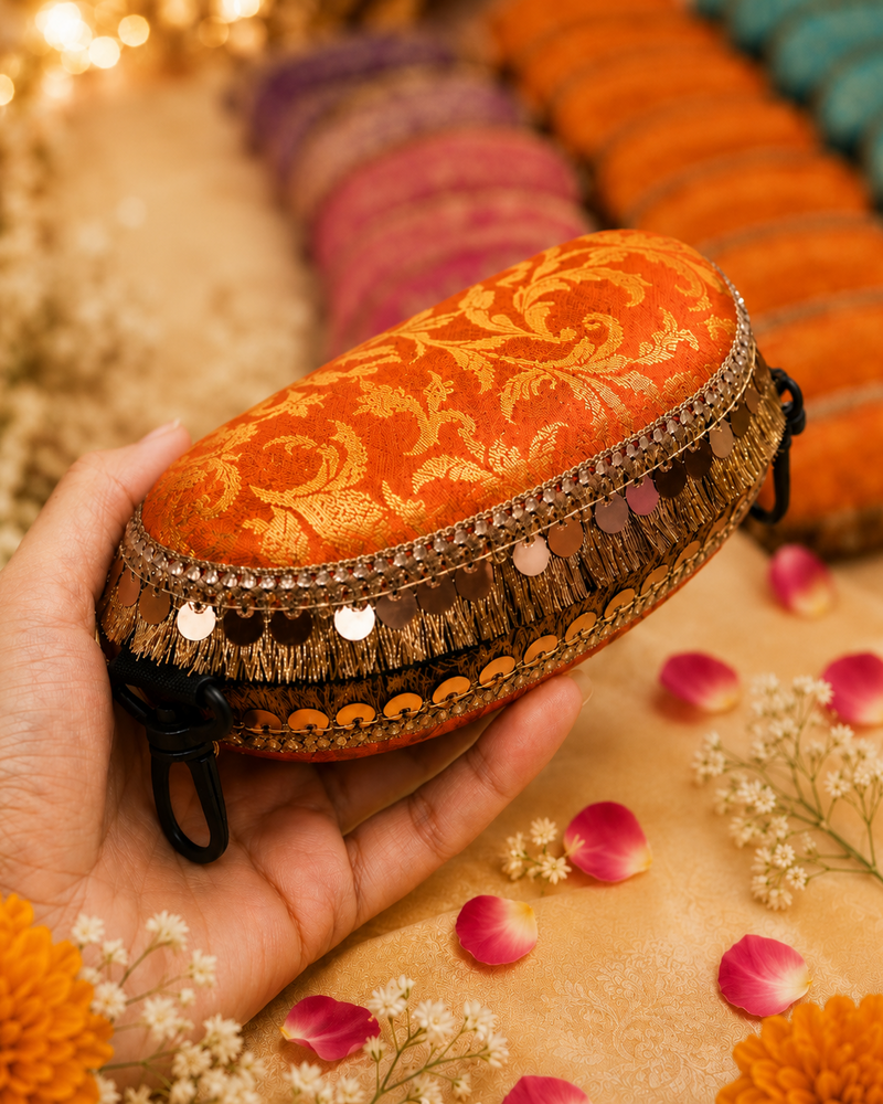 Banarasi Silk Sunglasses Case | Orange