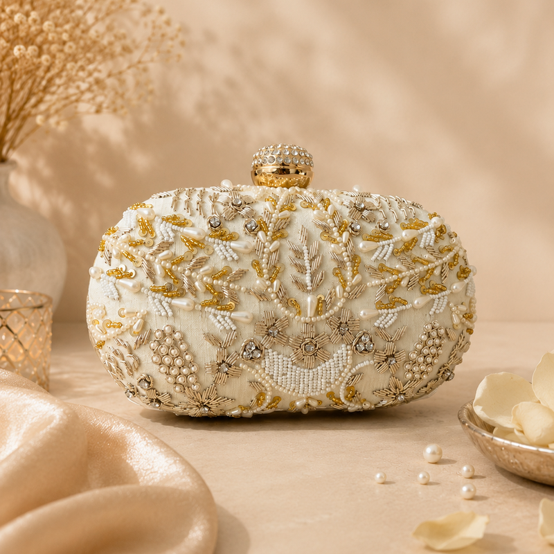 Capsule Zari Clutch | Off White