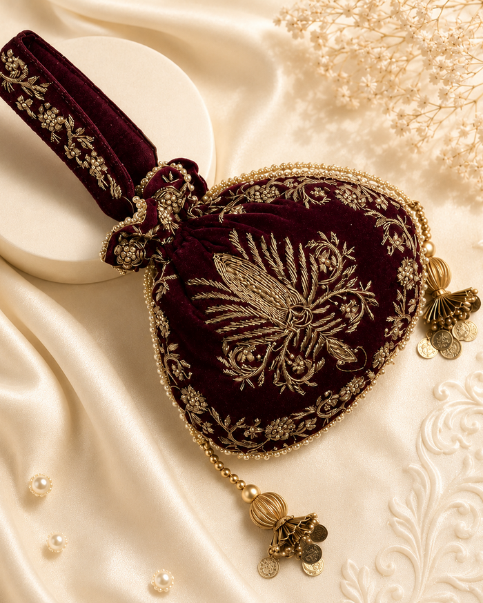 Raas Zardozi Maroon Potli