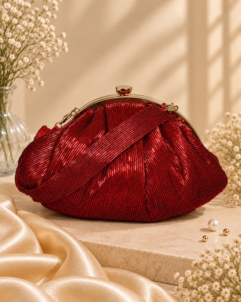 Maroon Cutdana Batua Bag
