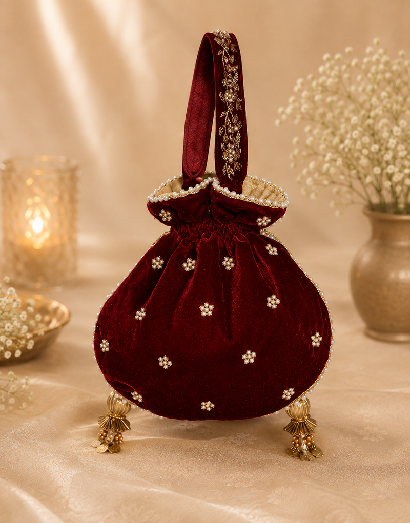 Raas Zardozi Maroon Potli