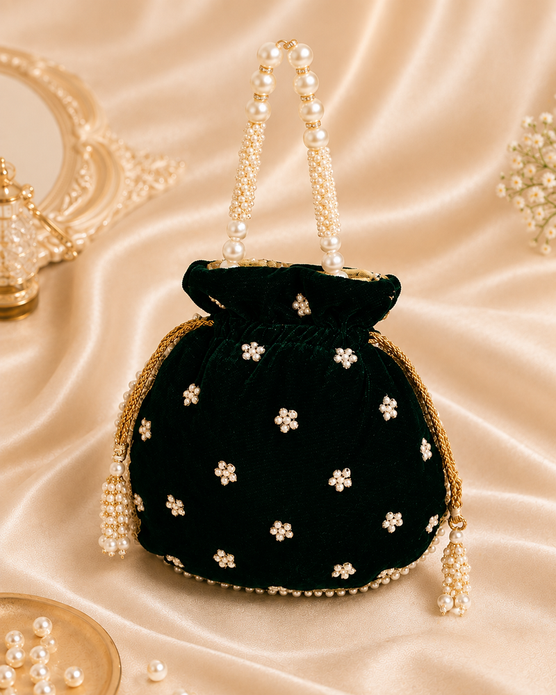 Maira Zardozi Pearl Green Potli