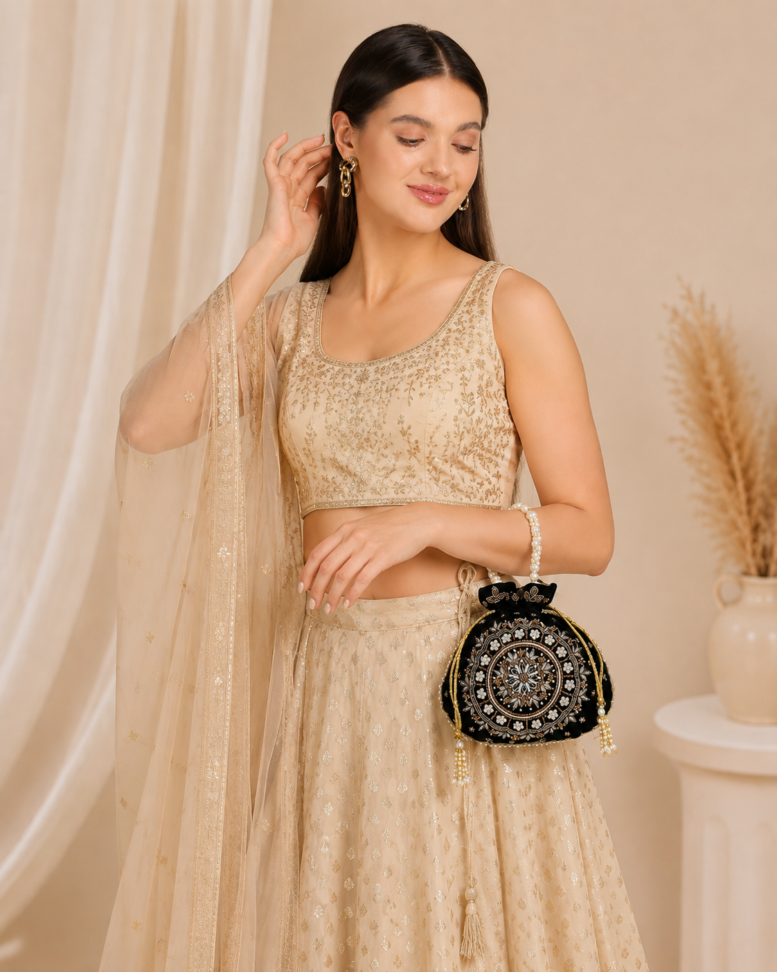 Maira Zardozi Pearl Green Potli