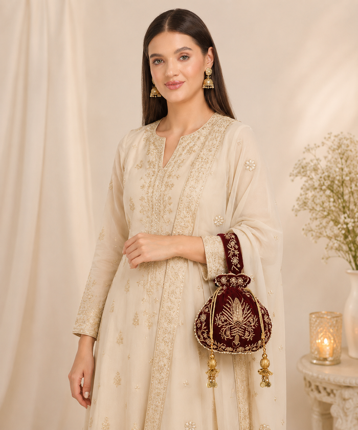 Raas Zardozi Maroon Potli