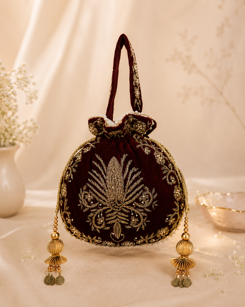 Raas Zardozi Maroon Potli