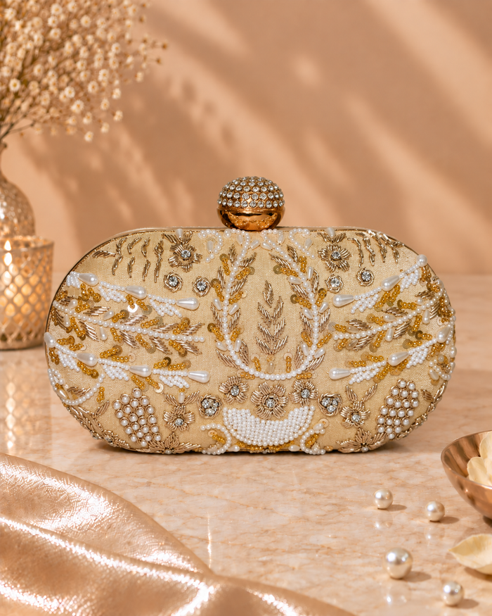 Capsule Zari Clutch | Golden