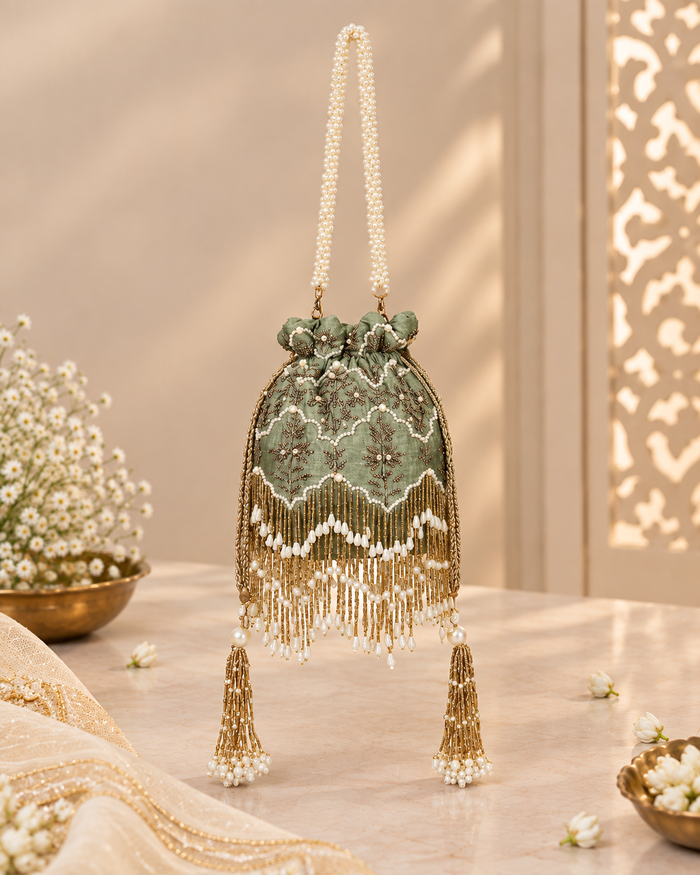 Chand Sage Green Potli | Made to Order