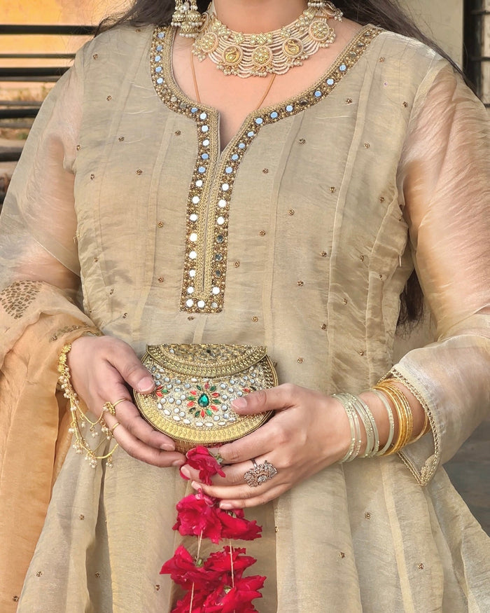 Sitara Gold Round Mini Clutch