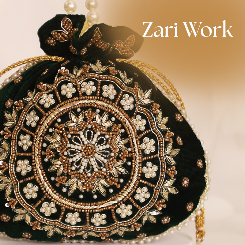 Maira Zardozi Pearl Green Potli