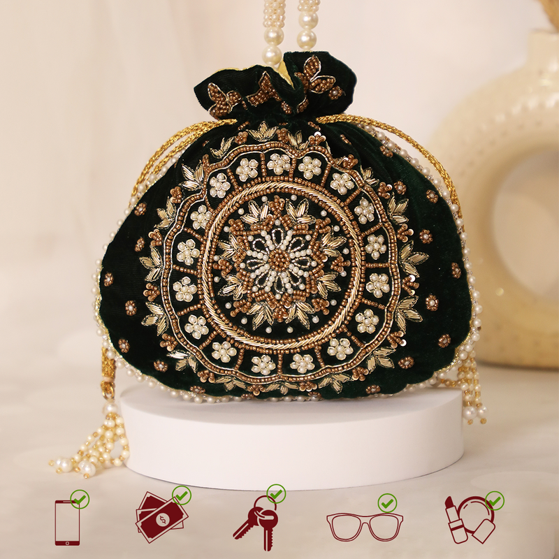 Maira Zardozi Pearl Green Potli