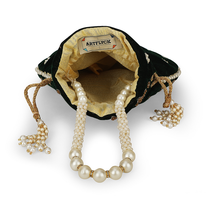 Maira Zardozi Pearl Green Potli