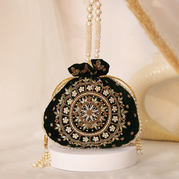 Maira Zardozi Pearl Green Potli