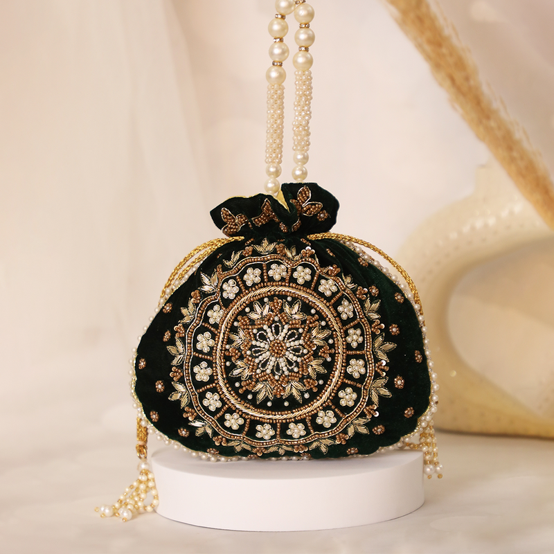 Maira Zardozi Pearl Green Potli