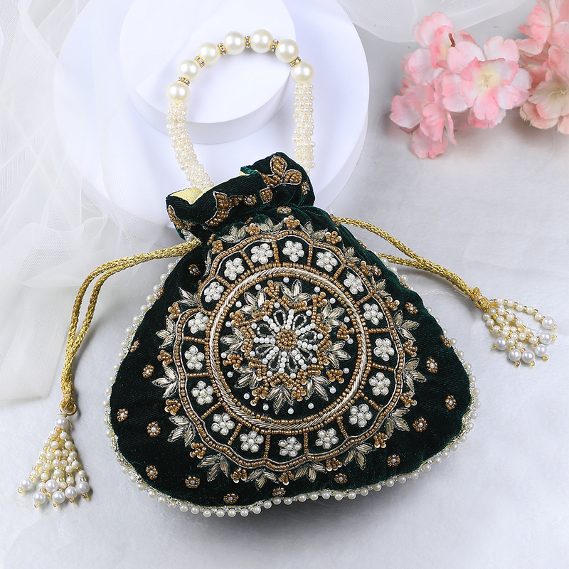 Maira Zardozi Pearl Green Potli