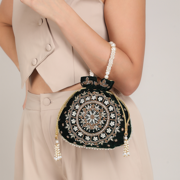 Maira Zardozi Pearl Green Potli