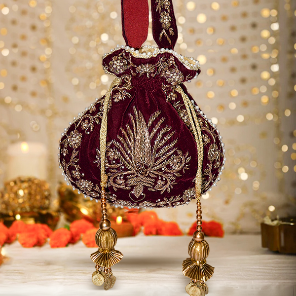 Raas Zardozi Maroon Potli