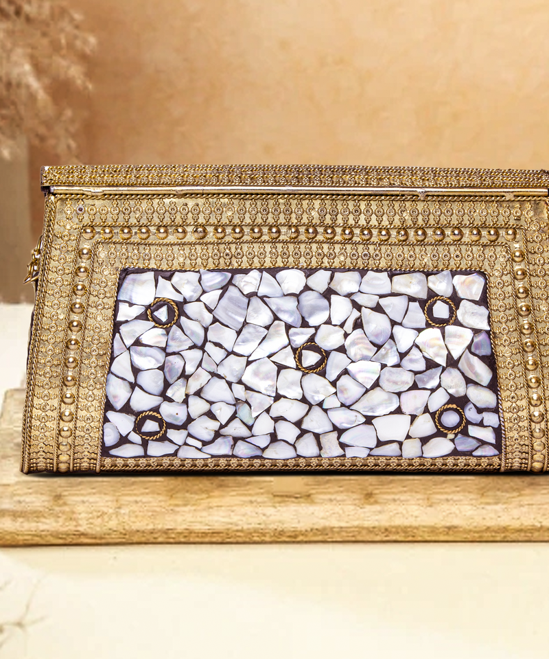 Pebble Metallic Clutch | Gold Colour