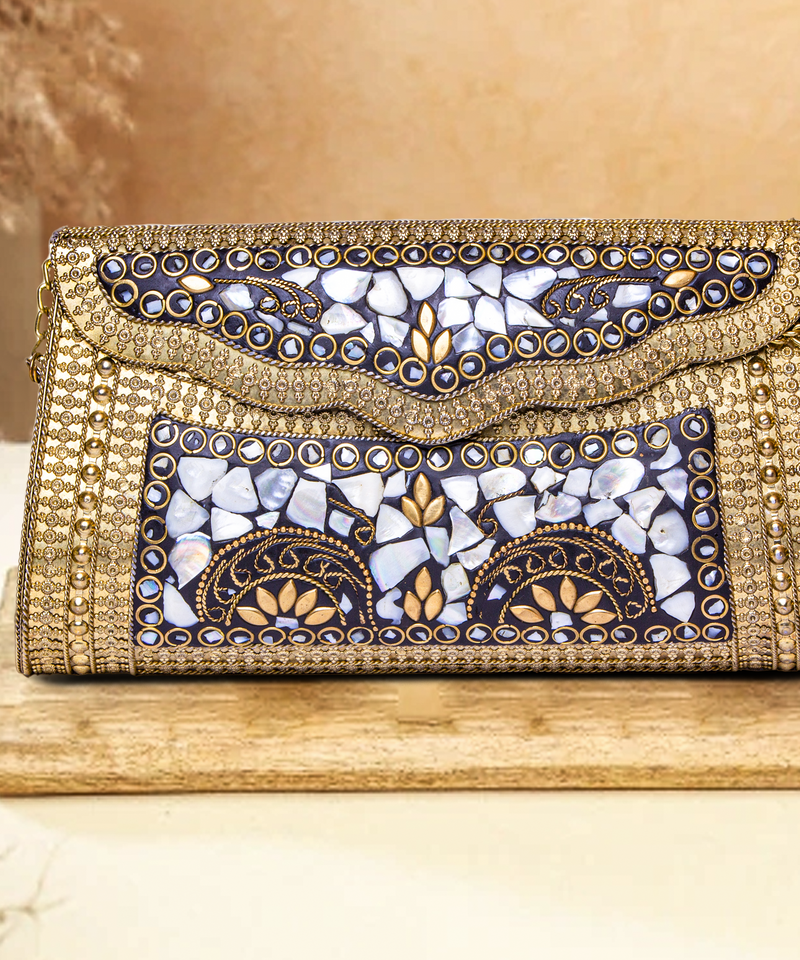 Pebble Metallic Clutch | Gold Colour