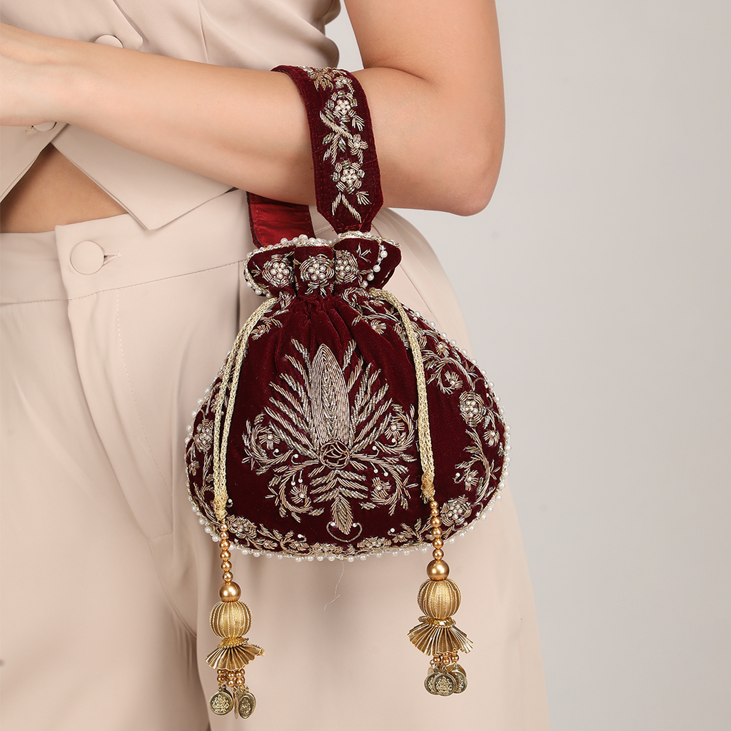 Flipkart Maroon Potli Bag Raas Zardozi Maroon Potli