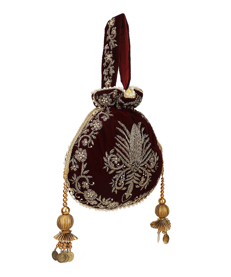 Raas Zardozi Maroon Potli