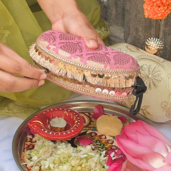 Banarasi Silk Sunglasses Case | Pink
