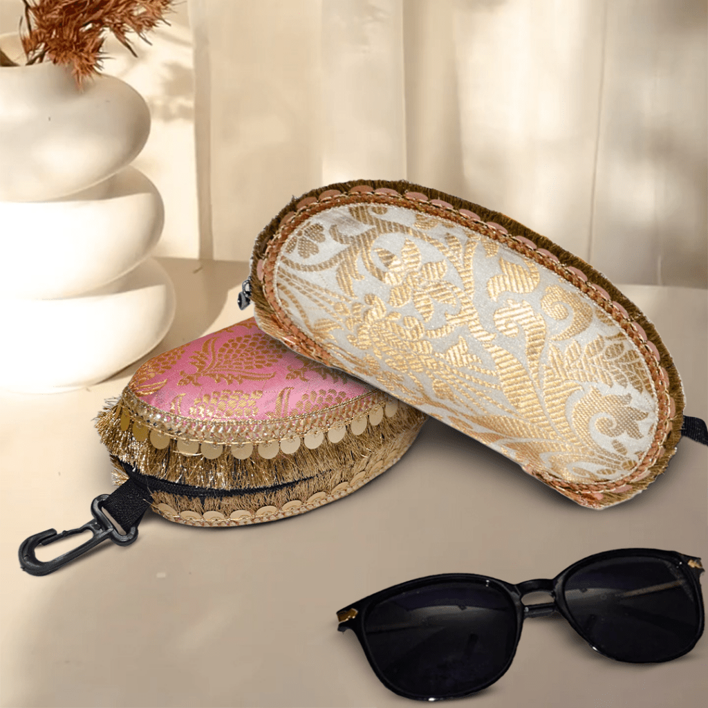 Banarasi Silk Sunglasses Case | Golden-Pink