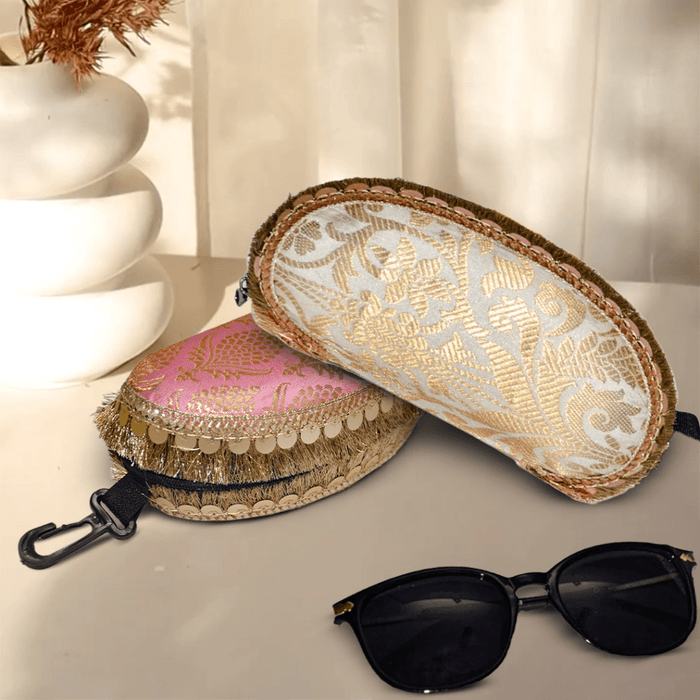 Banarasi Silk Sunglasses Case | Golden-Pink